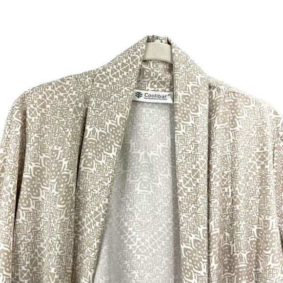 Coolibar printed open front lightweight topper duster Size M tan white boho lage - Picture 2 of 7
